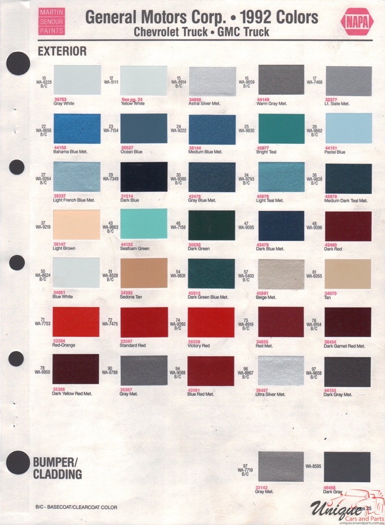 1992 GM Truck And Commercial Paint Charts Martin-Senour 1